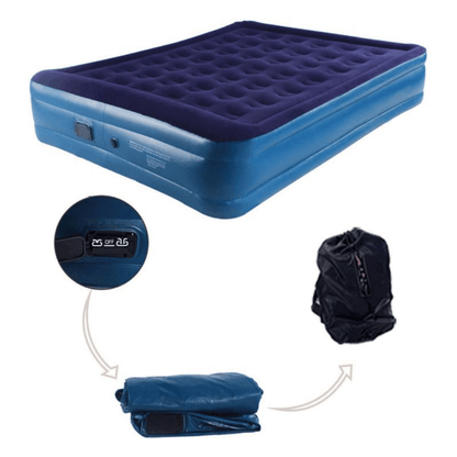 Colchon Inflable Electrico 205x160x50 con diseño compacto y portátil, ideal para el hogar y aventuras al aire libre.